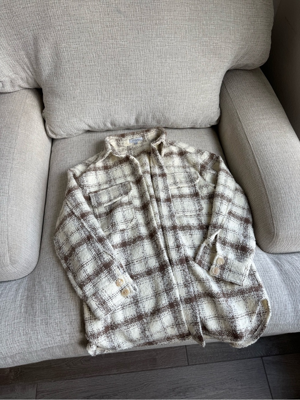 Polagram Cream and Brown Plaid Shacket